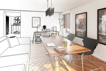 Private Office Design (drawing) - 3d illustration