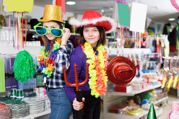 Fototapeta na wymiar girls shopping together, show festival things