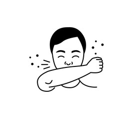 sneeze into elbow icon.Sneeze or Cough into your elbow vector isolate.