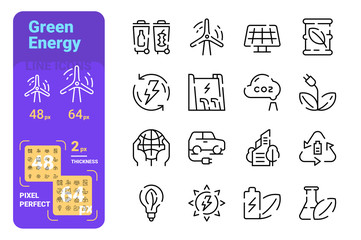 Fototapeta premium Green energy line icons set