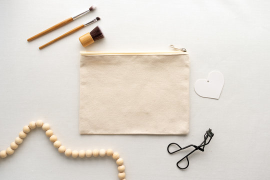 Makeup Bag Flat Lay Mockup - Make-up Bag On A White Background