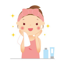 洗顔後の女性　イラスト