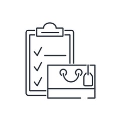  Online orders and purchases .   Confirmation of goods, services. Vector linear icon on a white background.