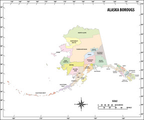 Alaska state outline administrative and political vector map in color
