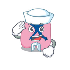 Smiley sailor cartoon character of lung wearing white hat and tie