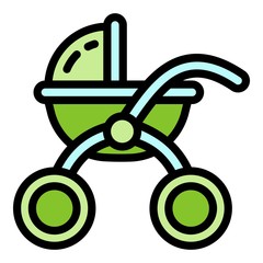 Baby pram icon. Outline baby pram vector icon for web design isolated on white background