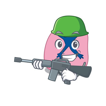 A cartoon picture of Army lung holding machine gun