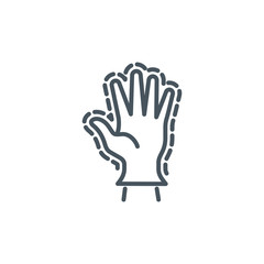 prevention of coronavirus infection single line icon isolated on white. Perfect outline symbol Covid 19 pandemic banner. Quality design element rubber medical glove on a man hand with editable Stroke