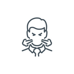 head of sick man coughing without a mask single line icon isolated on white. Perfect outline symbol Signs and symptoms Coronavirus Covid 19 pandemic banner. Quality design element with editable Stroke