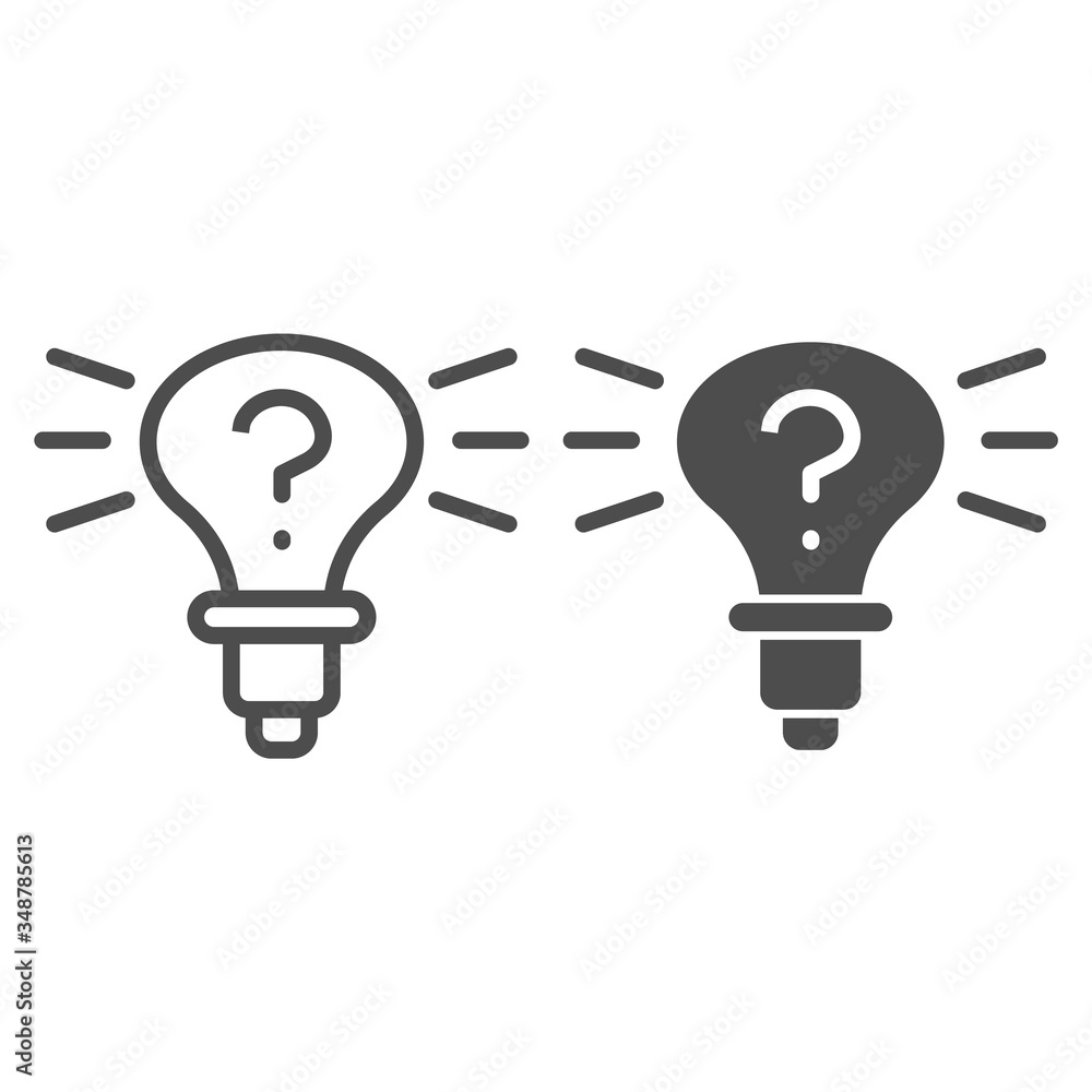 Poster light bulb with question mark line and solid icon. searching ideas symbol, outline style pictogram o