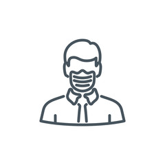 head man in medical mask single line icon isolated on white. Perfect outline symbol Coronavirus Covid 19 disease prevention pandemic banner. Quality design element quarantine with editable Stroke