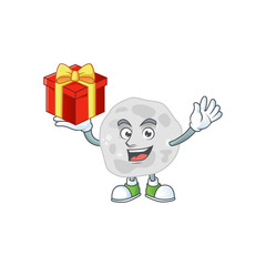 Fibrobacteres cartoon mascot concept design with a red box of gift