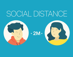 Social distance banner. Vector illustration with people and text