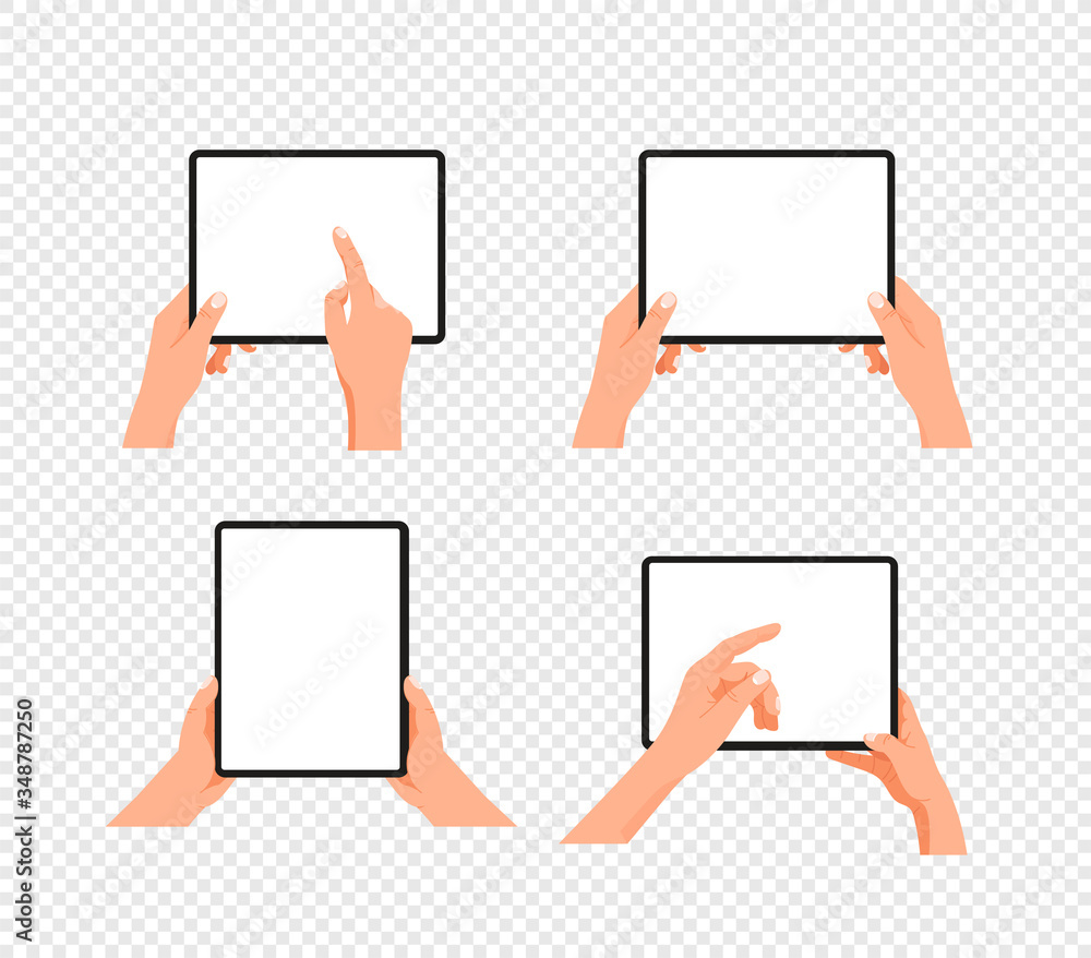Leinwandbilder human gesture using tablet computer. layered vector clipart isolated on transparent background