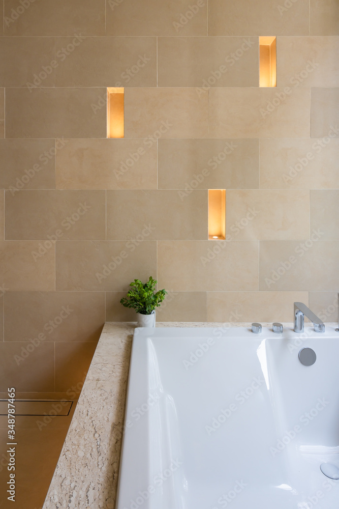 Wall mural modern wall lamp light in sand stone wall gap interior building decoration, concept bathroom