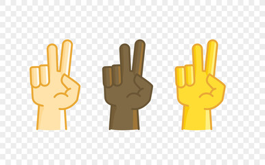 Fototapeta premium Different color hand gesture comic style vector icon. Two fingers
