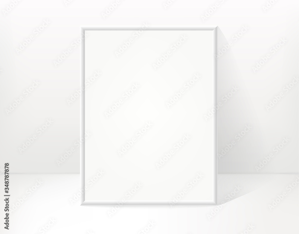 Aufkleber white picture and photo frame in bright interior. template for design