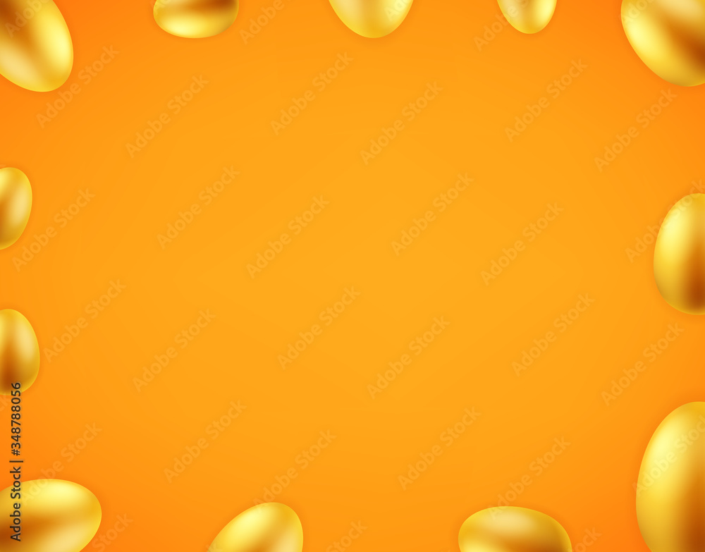 Poster Golden wallpaper with color eggs. Social media message vector background. Copy space for a text