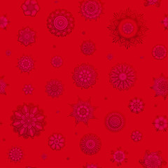 Eastern ethnic style compositions, mehendi, traditional indian henna floral ornament. Seamless pattern, background. Vector illustration in red.