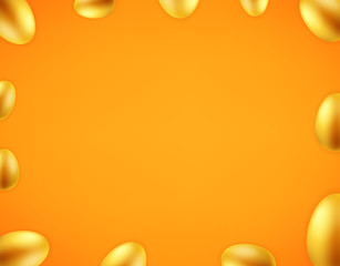 Golden wallpaper with color eggs. Social media message vector background. Copy space for a text