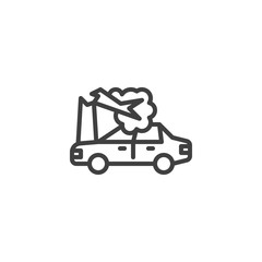 Car accident line icon. linear style sign for mobile concept and web design. Car crashed into tree outline vector icon. Auto insurance symbol, logo illustration. Vector graphics
