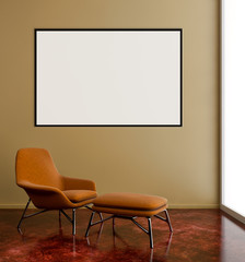 Large luxury modern minimal bright interiors room mockup illustration 3D rendering