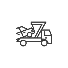 Car towing truck line icon. linear style sign for mobile concept and web design. Auto towing outline vector icon. Symbol, logo illustration. Vector graphics