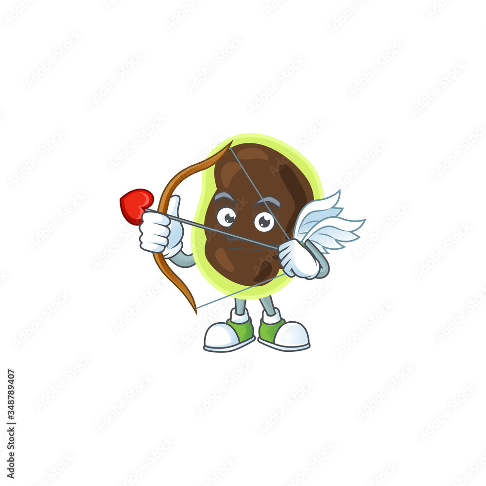 Sticker mascot design concept of firmicutes cute cupid with arrow and wings