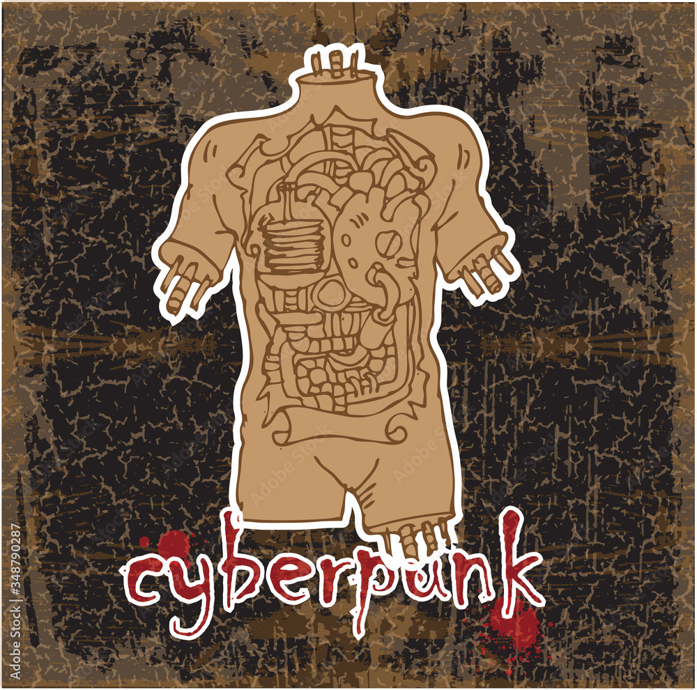 Aufkleber vector image of a cyborg heart pattern with cyberpunk inscription in the style of the image on cloth