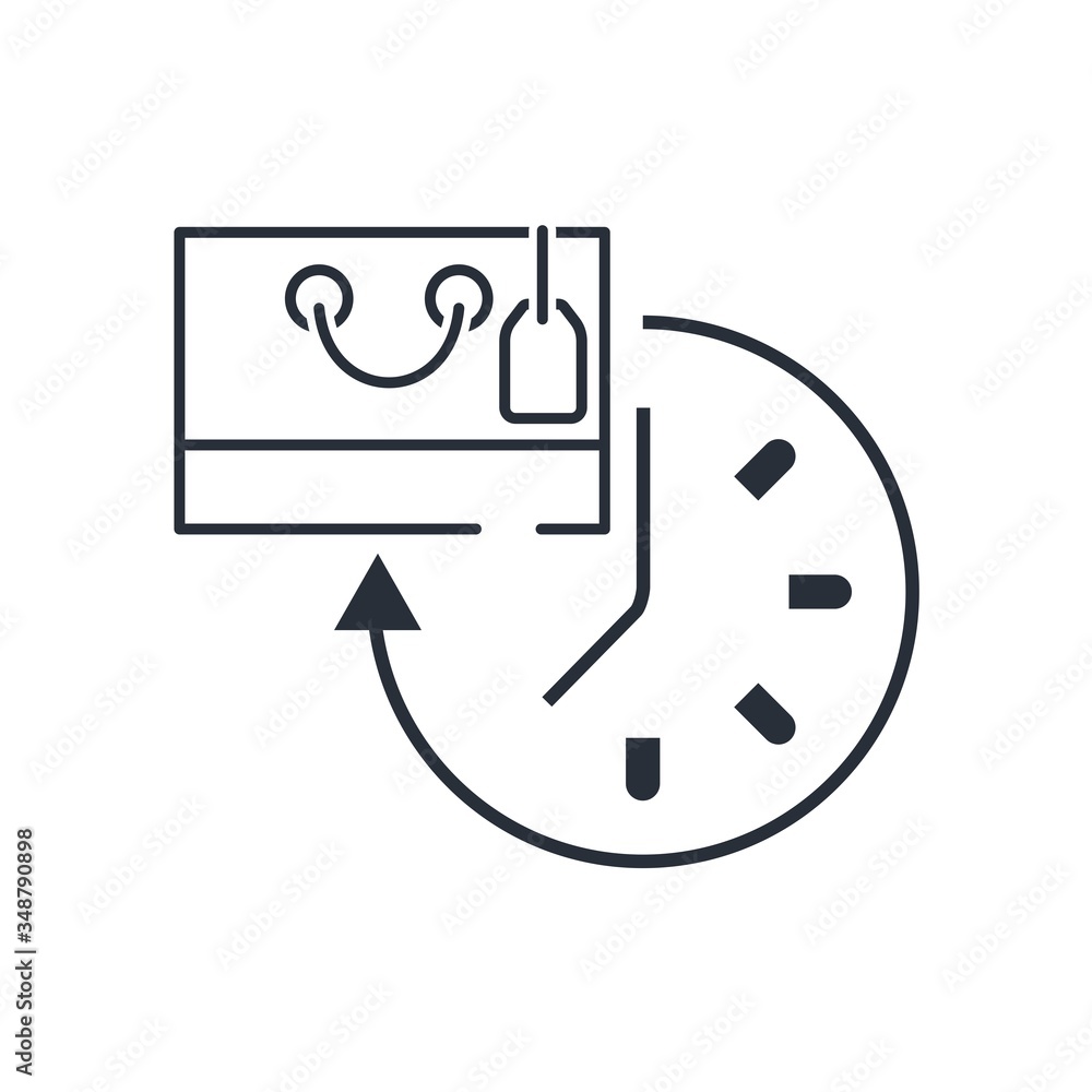 Poster clock and purchase. online order processing.vector icon isolated on white background.