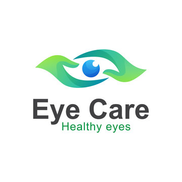Hand eye care healthy eyes gradient logo, medical eye logo template