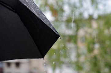 umbrella and rain drops closeup