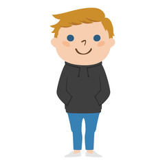 黒いパーカーを着た、金髪の若い男性のイラスト。