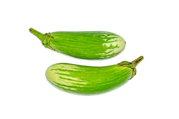Fresh long green brinjal,thai green eggplant or aubergine on white background.