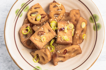 厚揚げとレンコンの照り焼き