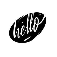 Hello word. Hand written lettering. Black color vector illustration. Isolated on white background.