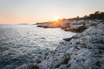 The beautiful view of Kamenjak coast during sunset, Premantura, Croatia