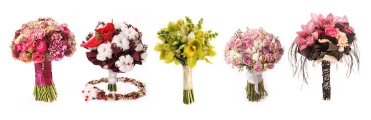 wedding bouquet with Astrantia, Skimma, Brassica, rose bush, Ranunculus asiaticus, cloves,