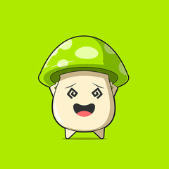 Cute green mushroom character feel dizzy. Vector flat carton character illustration