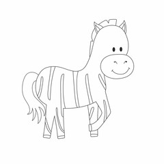 Children's coloring book Zebra and animals of Africa. Contour illustration for children. Zebra isolated on a white background. Wild animals of Africa and savanna