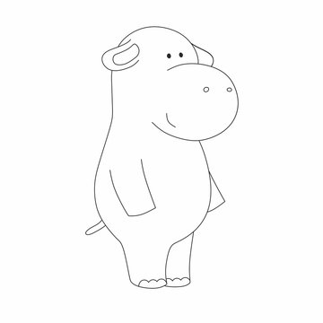 Children's coloring book Hippo and animals of Africa. Contour illustration for children. Hippo isolated on a white background. Wild animals of Africa and savanna