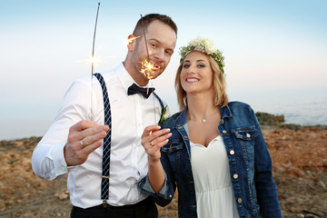 Beach wedding. A young couple at a wedding ceremony.