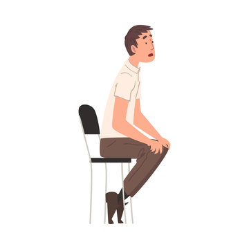 Young Man Sitting on Chair, Person Having Job Interview, Side View Vector Illustration
