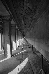 Angkor Wat long hall lines flow to one point, Cambodia