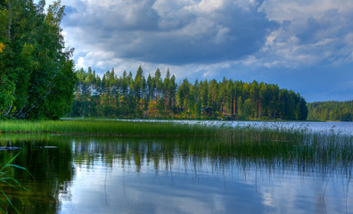 Fototapeta na wymiar Forest reflection on a lake in Finland