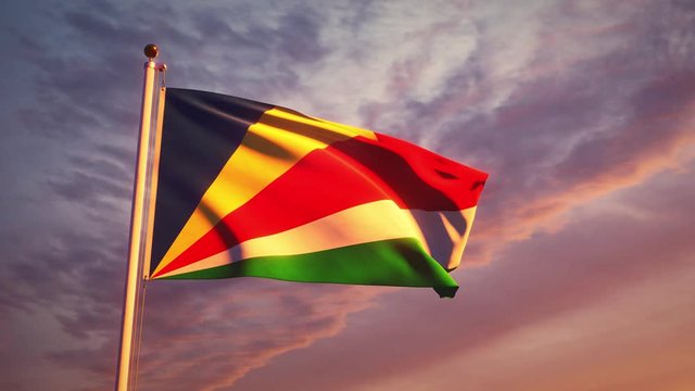Seychelles waving flag at sunset or sunrise - animation footage