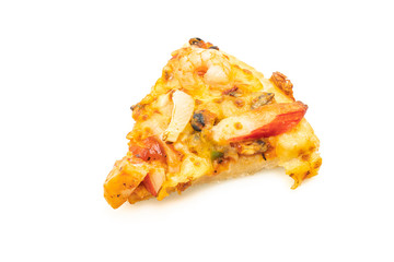 seafood pizza on white background