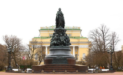 Fototapeta na wymiar The monument to Catherine II, Ekaterininskiy garden, Saint Petersburg, Russia April 2018