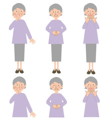 不安な表情 お上品なポーズ 嬉しい発見をするおばあちゃんの上半身と全身のベクターイラスト Wall Mural 佑香 林