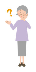 頬に手を当てて疑問に思うおばあちゃんの全身ベクターイラスト